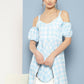 Ahalyaa Checked Cold-Shoulder Sleeves Midi Empire Ethnic Dress | Swadesiicart