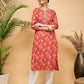 InWeave Women's Rust Paisley Print Gota Straight Kurta - Swadesiicart