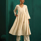 trueBrowns Ivory Tonal Cotton Anarkali Kurta Pant Set | Swadesiicart