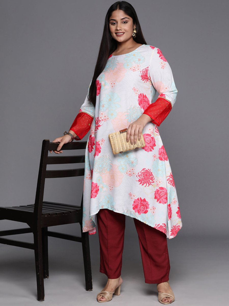 Ahalyaa Plus Size Floral Printed Floral Crepe Kurta | Swadesiicart