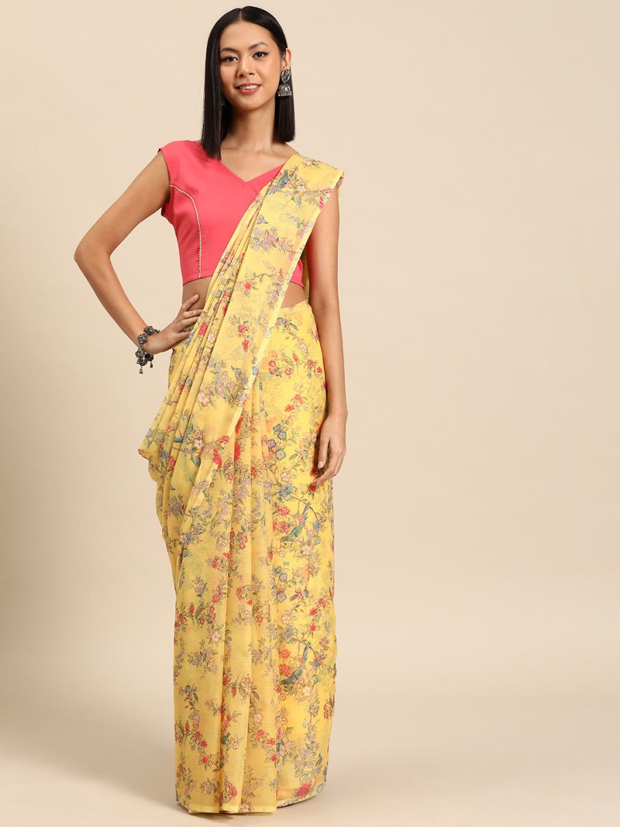 Ahalyaa Floral Poly Chiffon Saree | Swadesiicart