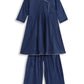 Ahalyaa Girls Navy Blue Velvet Angrakha Gotta Patti Kids Kurta with Palazzos | Swadesiicart