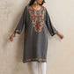 trueBrowns Grey Kashmiri Embroidered Woollen Phiran Kurta | Swadesiicart