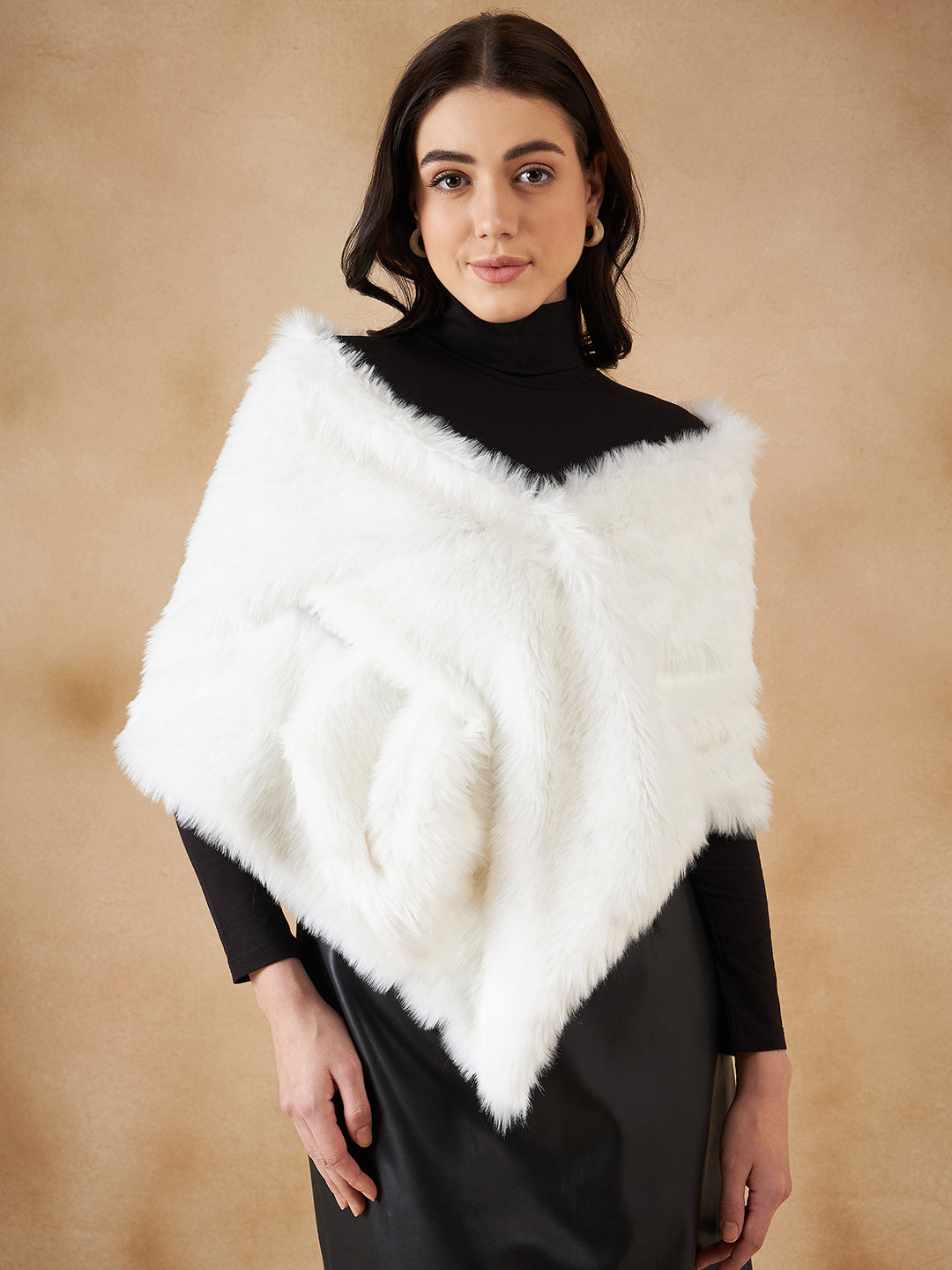 InWeave Women's Pure White Faux Fur Cape - Swadesiicart