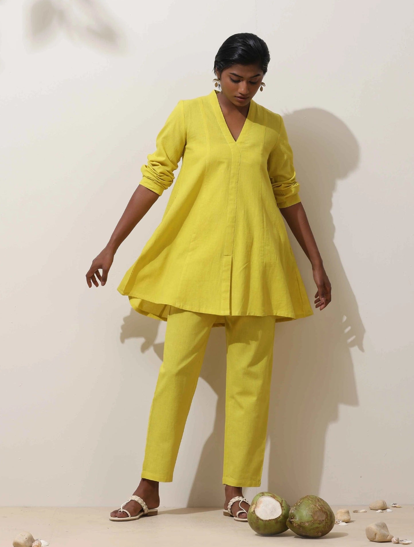 trueBrowns Lime Cotton Linen Co-Ord Set - Swadesiicart