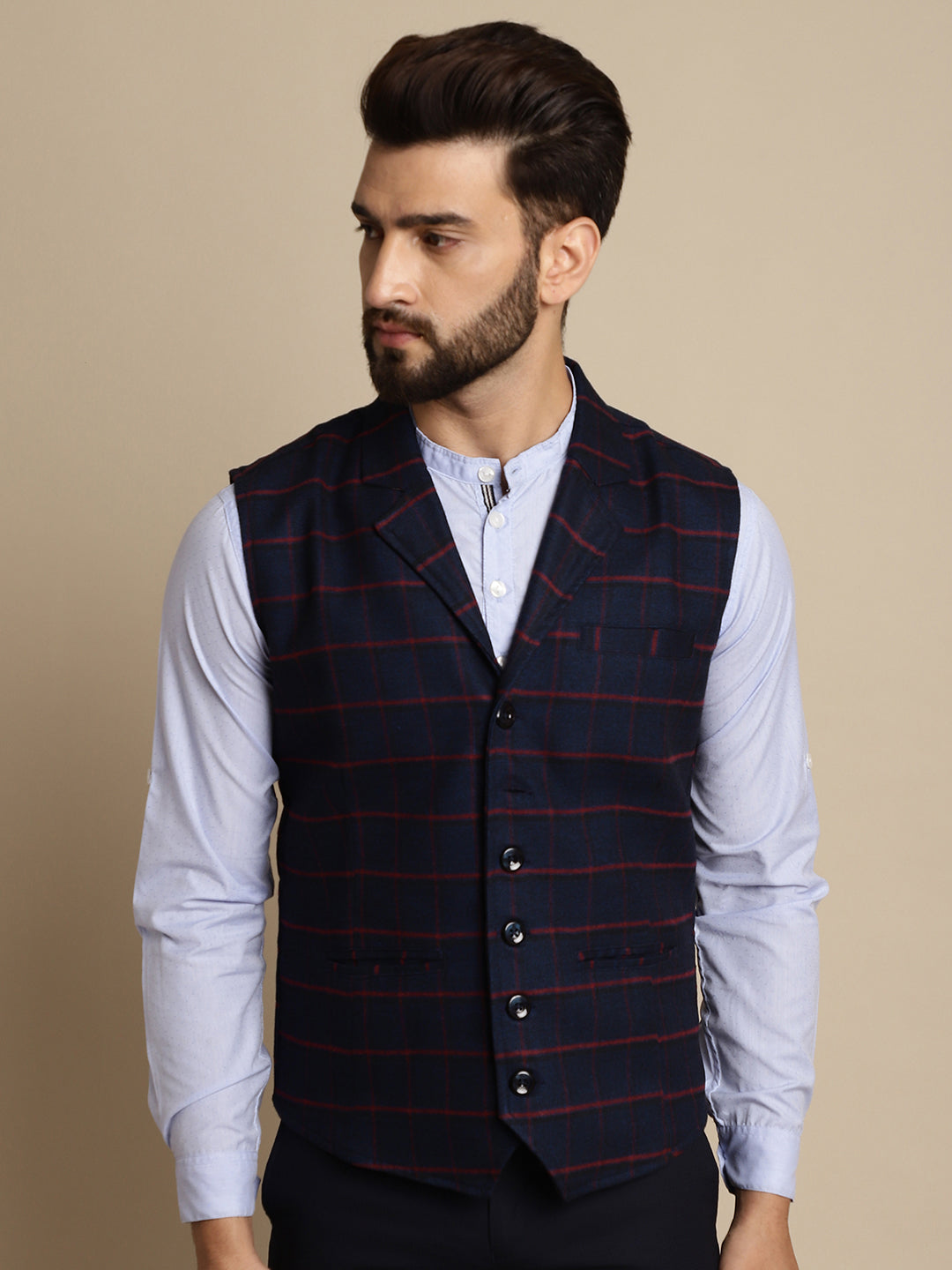 Even Apparels Men's Blue Waistcoat with Notched Lapel | Swadesiicart