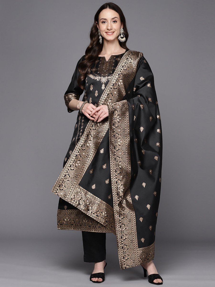 Ahalyaa Unstitched Black Dress Material | Swadesiicart