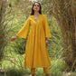 trueBrowns Mustard Cotton Embroidered Flared Kurta Set | Swadesiicart