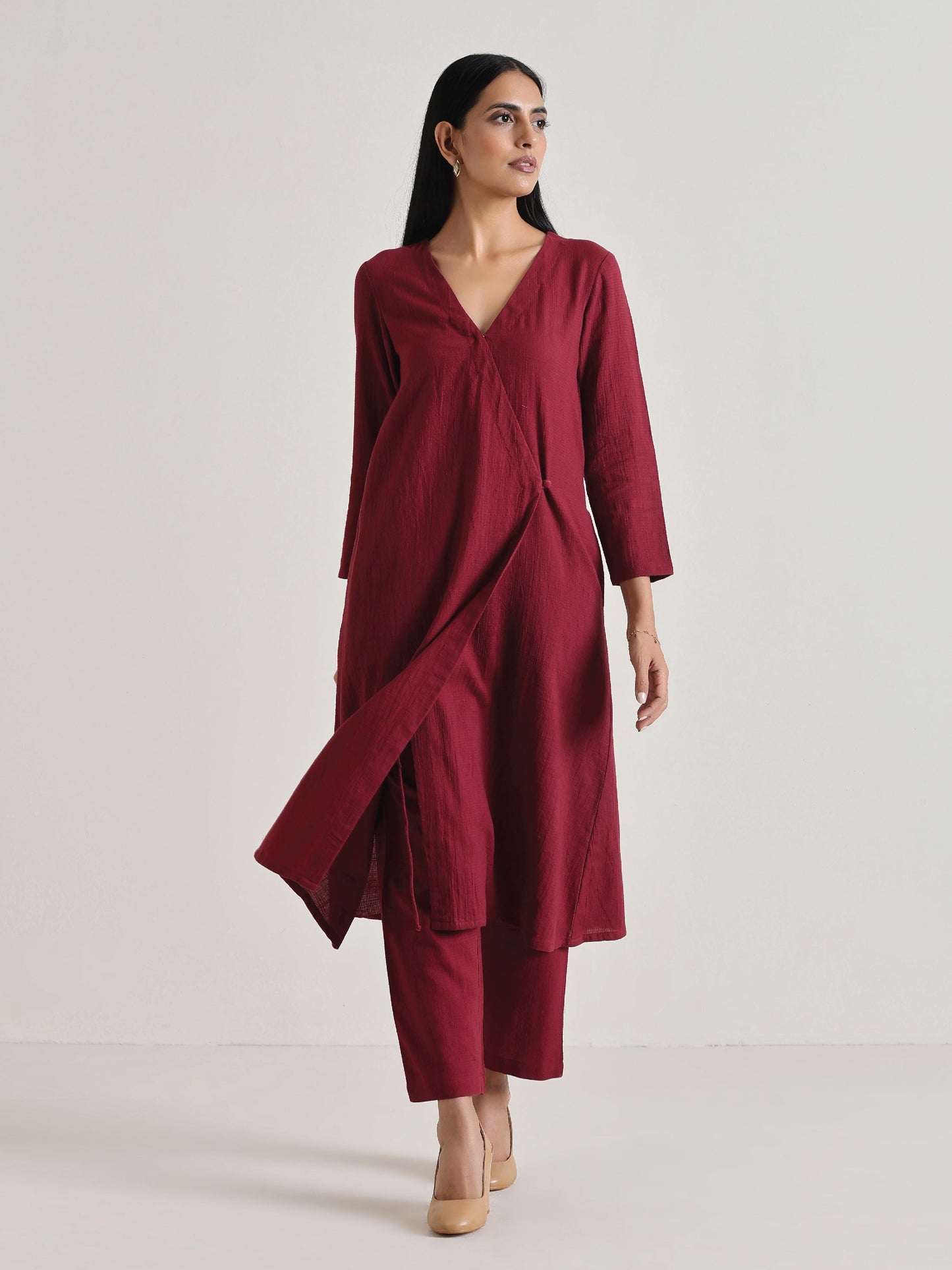 trueBrowns Maroon Angrakha Kurta Set | Swadesiicart