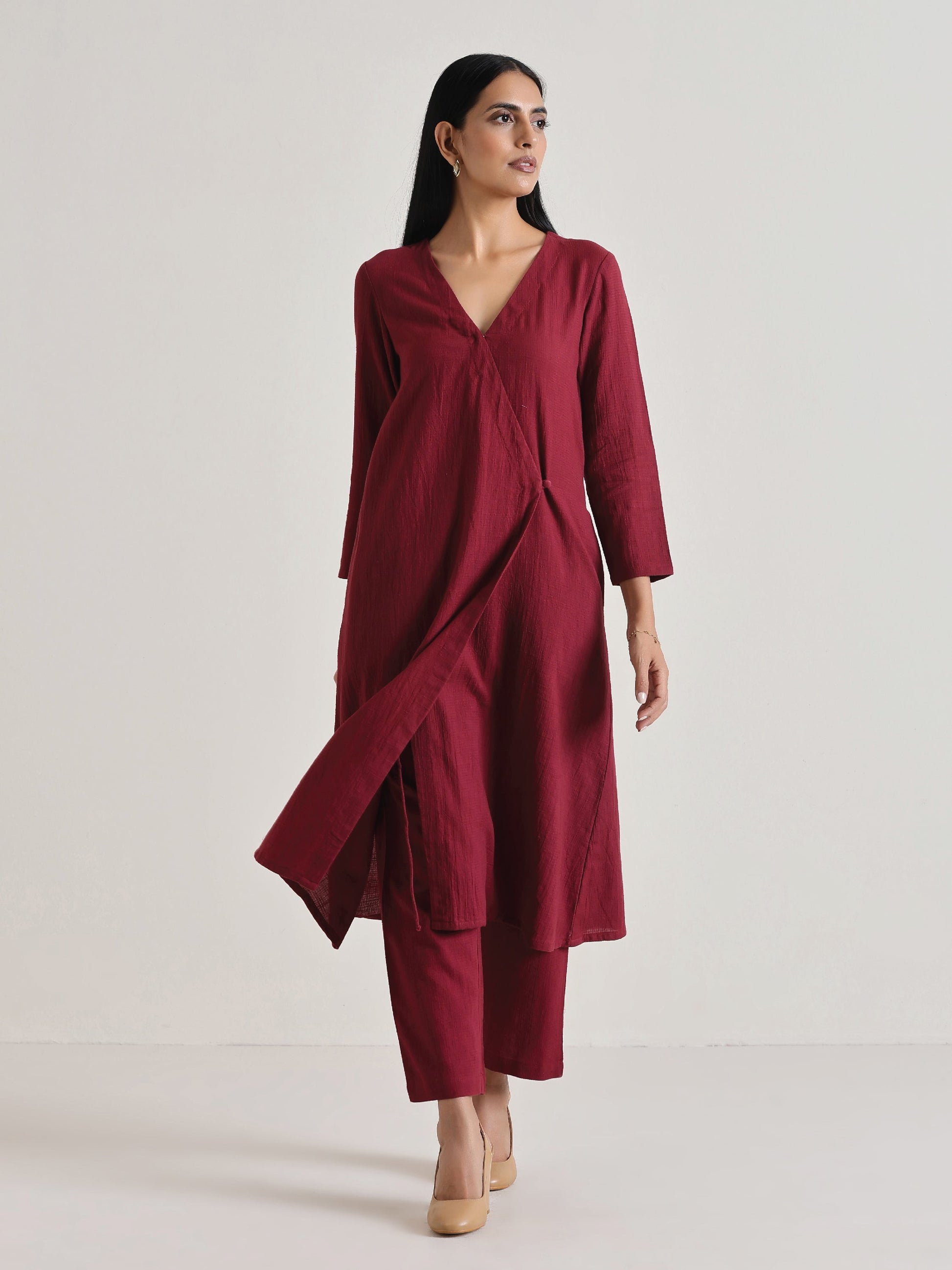 trueBrowns Maroon Angrakha Kurta Set | Swadesiicart