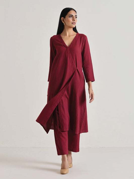 trueBrowns Maroon Angrakha Kurta Set | Swadesiicart