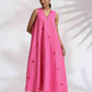 trueBrowns Pink Cotton Embroidered Flared Dress | Swadesiicart