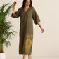 trueBrowns Olive Cotton Embroidered Dress | Swadesiicart