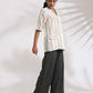 trueBrowns Off-White Cotton Stripe Jacket Top Co-ord Set - Swadesiicart
