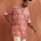 trueBrowns Men's Beige Printed Short Kurta | Swadesiicart