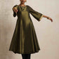 trueBrowns Olive Green Tissue Flared Anarkali Kurta Set | Swadesiicart