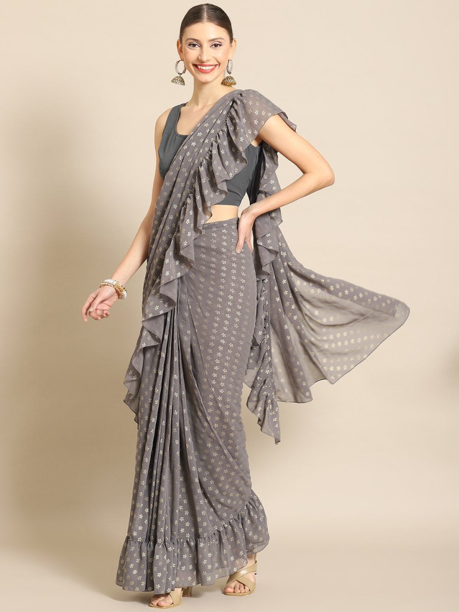 Ahalyaa Printed Ready To Wear Ruffles Saree | Swadesiicart