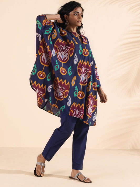 trueBrowns Purple Cotton Ikat Kaftan Co-ord Set - Swadesiicart