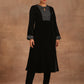 trueBrowns Black Velvet Embroidered Kurta | Swadesiicart