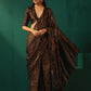 trueBrowns Black Cotton Gold Lurex Striped Ready to Wear Saree | Swadesiicart