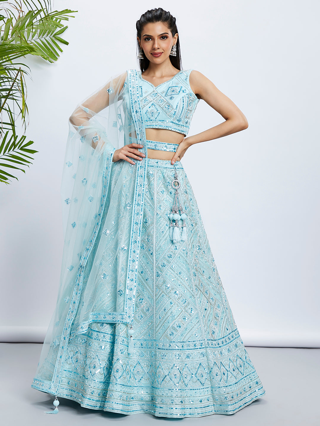 House of Panchhi Burgundy Chiffon Position Print With Sequins Embroidery Lehenga Choli & Dupatta | Swadesiicart