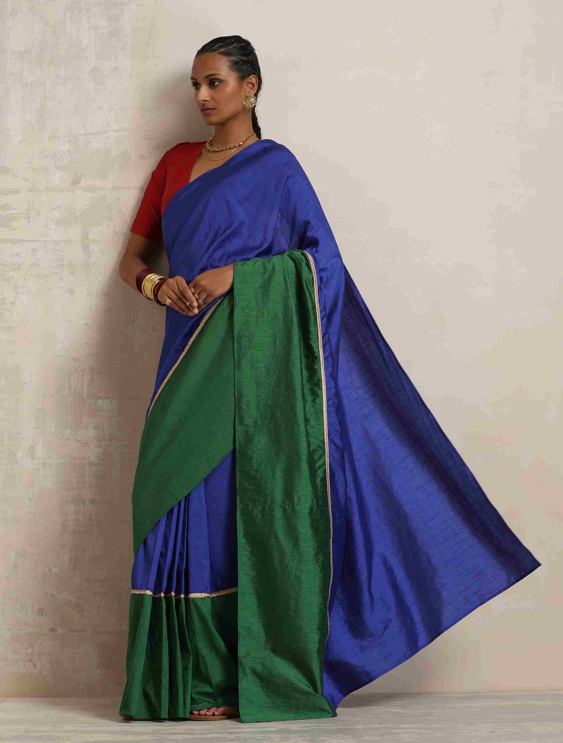 trueBrowns Blue Silk Ready To Wear Saree | Swadesiicart