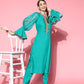 InWeave Women's Aqua Organza Sleeve Gota Work Kurta Set - Swadesiicart