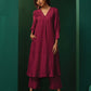 trueBrowns Maroon Silk Puff Sleeve Kurta Pant Set | Swadesiicart