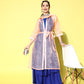InWeave Women's Ink Blue Strappy Kurta Set With Peach Organza Cape - Swadesiicart