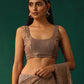 trueBrowns Grey Cotton Gold Lurex Scoop Neck Sleeveless Blouse | Swadesiicart
