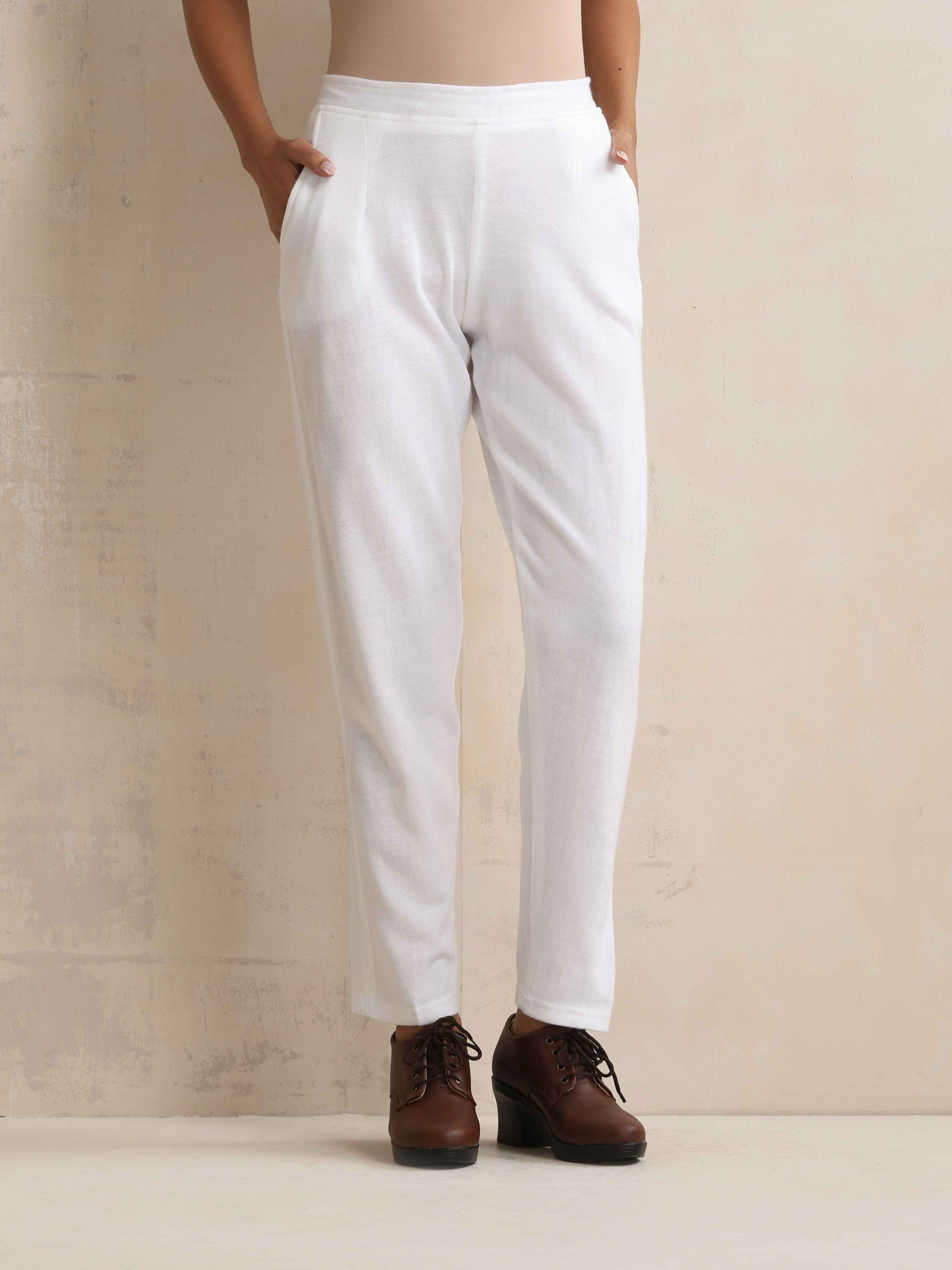 trueBrowns White Woollen Pants | Swadesiicart