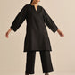 trueBrowns Black Slub Relaxed Placket Co-Ord Set - Swadesiicart