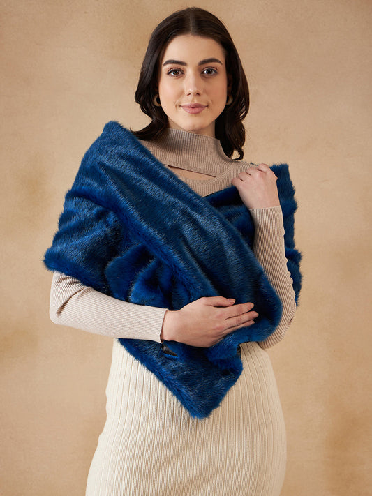 InWeave Women's Royal Blue Long Faux Fur Cape - Swadesiicart