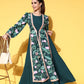 Ahalyaa Green Crepe Puff Sleeves Floral Printed Maxi Ethnic Dress with Waist Tie-Ups | Swadesiicart