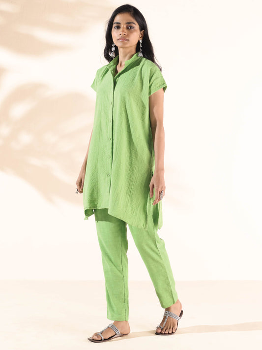 trueBrowns Green Cotton Dobby Shirt Co-ord Set - Swadesiicart