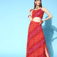 InWeave Women's Red Bandhej Crop Top With Skirt Set - Swadesiicart