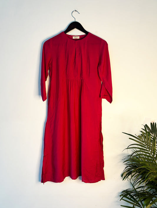 trueBrowns Pink Muslin Flared Kurta | Swadesiicart