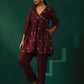 trueBrowns Wine Diamond Viscose Silk Waist Gathered Co-ord Set - Swadesiicart