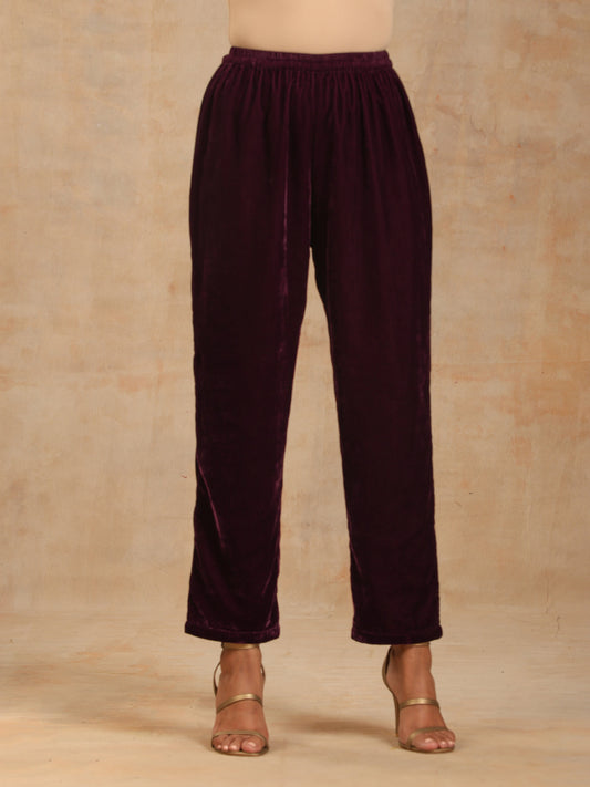 trueBrowns Wine Velvet Pant | Swadesiicart