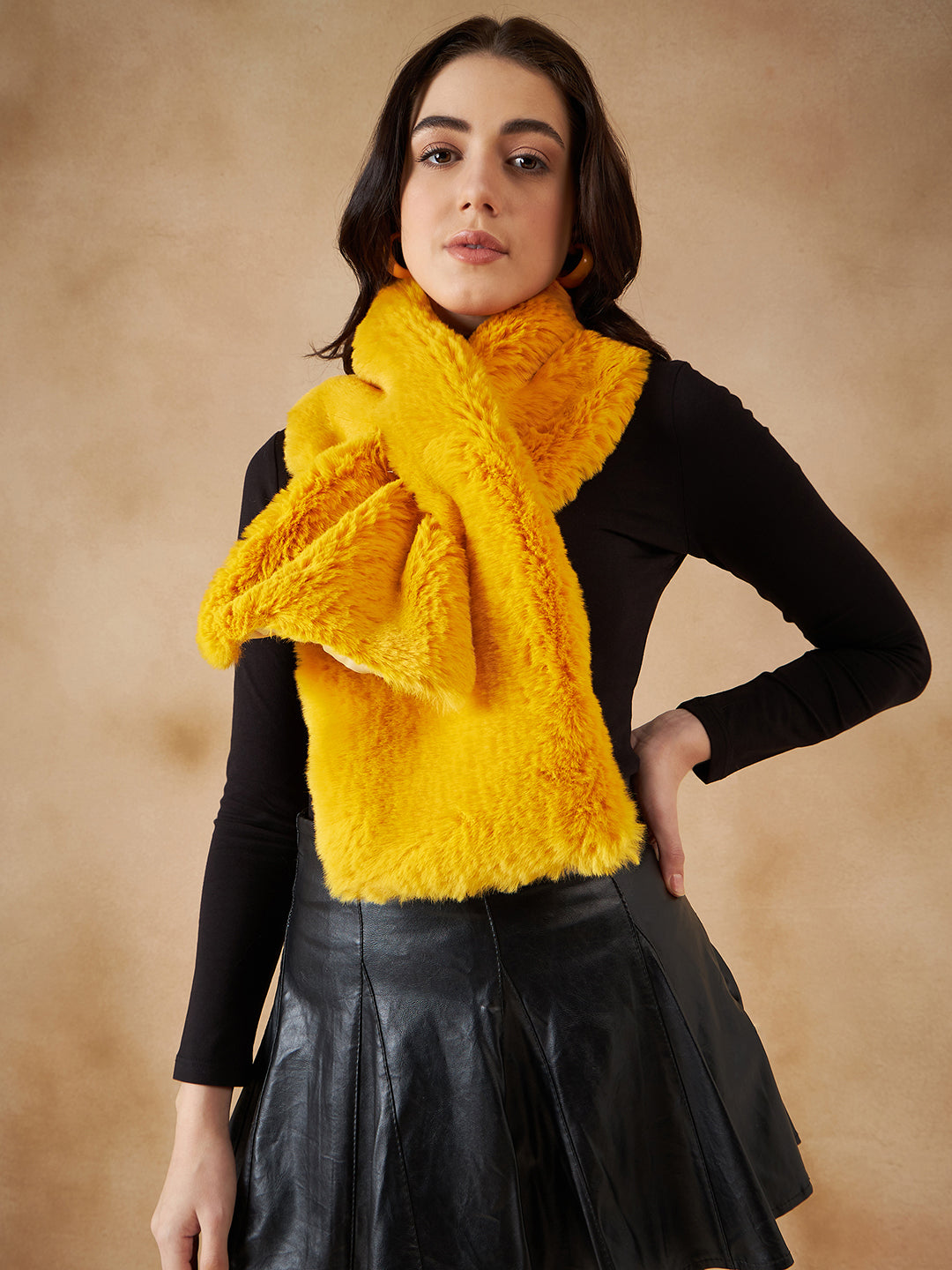 InWeave Women's Yellow Faux Fur Neck Warmer - Swadesiicart