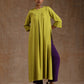 trueBrowns Lime Modal Satin Neck Pleat Kurta Set | Swadesiicart