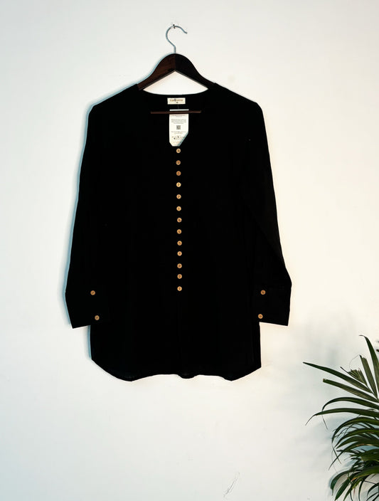 trueBrowns Black Slub Short Top | Swadesiicart