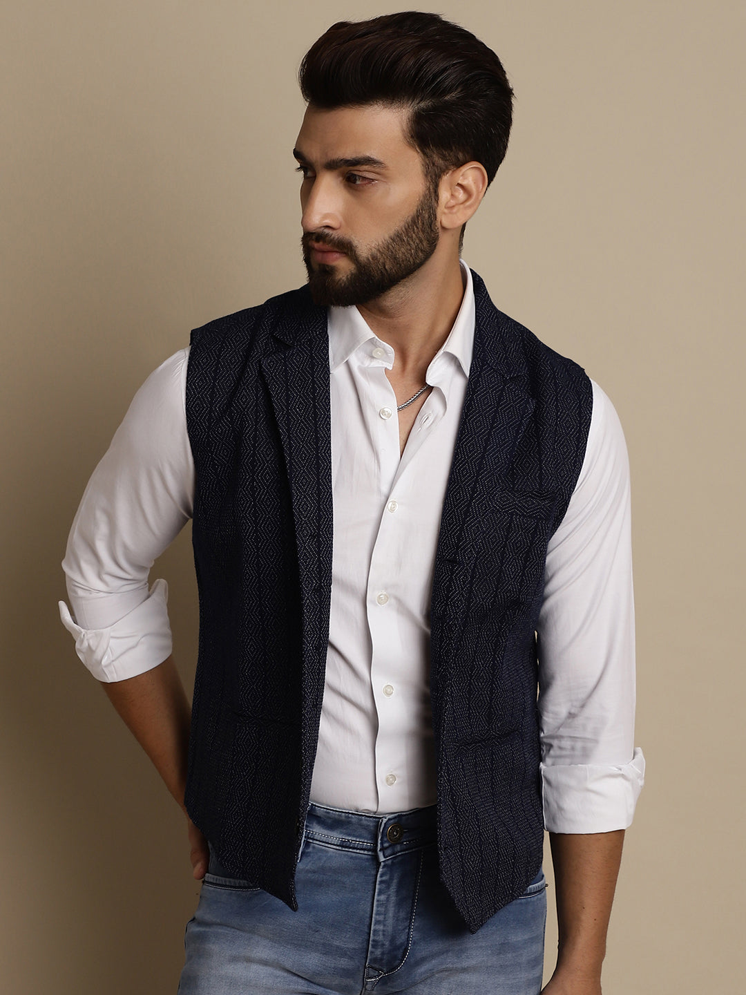 Even Apparels Men's Blue Waistcoat with Notched Lapel | Swadesiicart