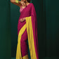 trueBrowns Lime Yellow Pink Muslin Silk Ready to Wear Saree | Swadesiicart