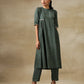 trueBrowns Dark Green Bandhani Printed Silk Side Gathered Kurta Pant Set | Swadesiicart