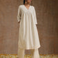 trueBrowns Ivory Gold Cotton Flared Kurta Set | Swadesiicart