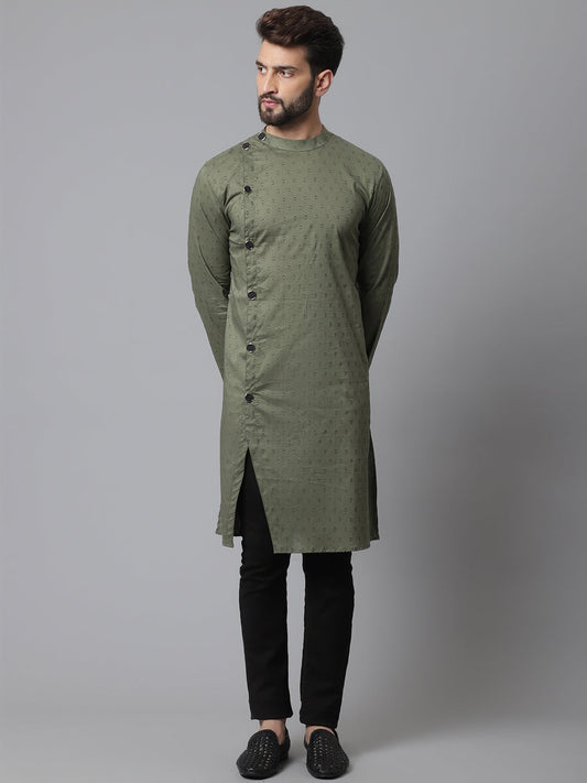 Even Apparels Green Sherwani Kurta With Asymetrical Cut | Swadesiicart