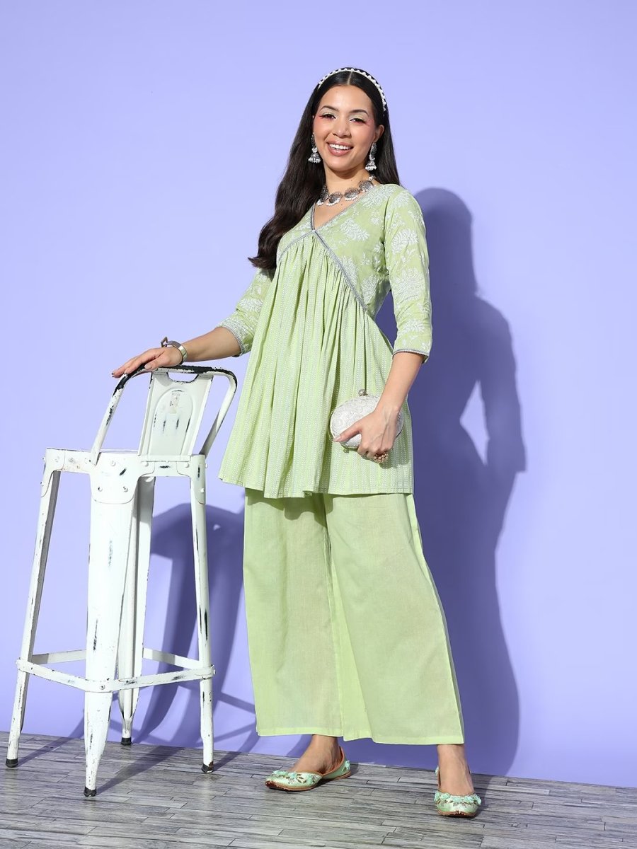 Ahalyaa Printed Tunic with Palazzos | Swadesiicart