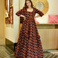 Jyoti Fashion Women's Brown Heavy Digital Printed Cotton Silk Anarkali Dress | Swadesiicart