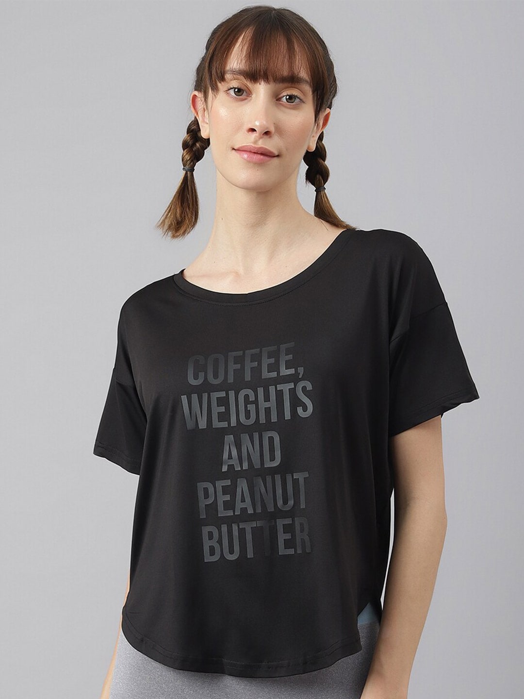 MKH Women Typography Printed Drop-Shoulder Sleeves Dri-FIT Sports T-shirt - Swadesiicart